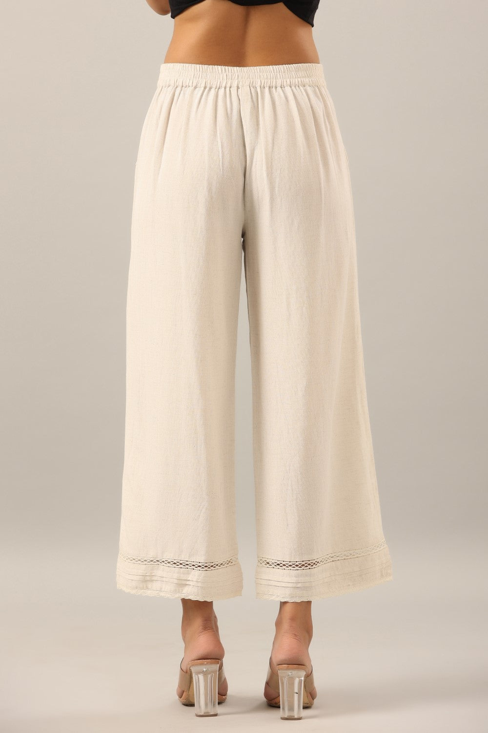 Juniper Women Off-White Rayon Flax Solid Palazzo | Grocsy
