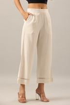 Juniper Women Off-White Rayon Flax Solid Palazzo | Grocsy