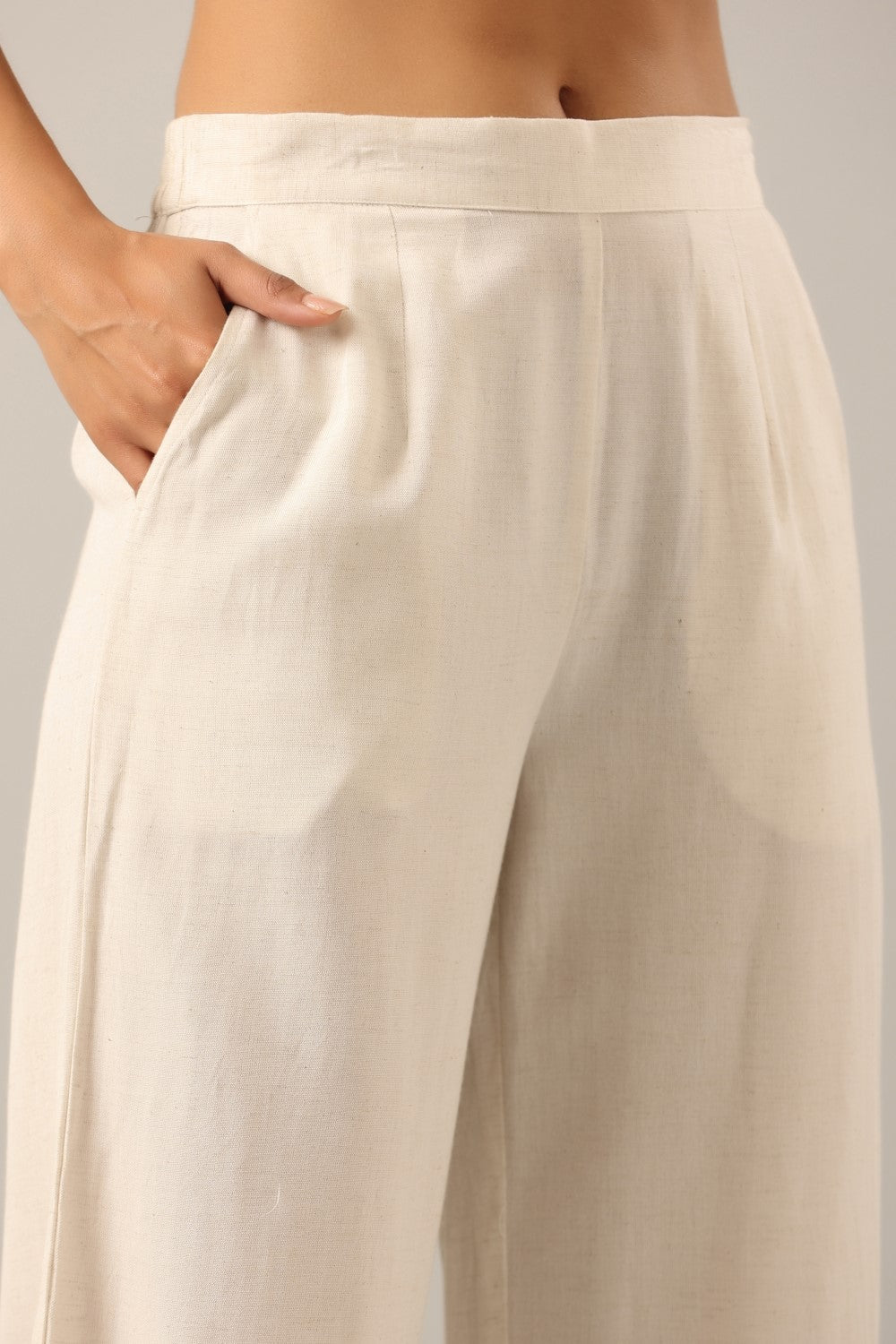 Juniper Women Off-White Rayon Flax Solid Palazzo | Grocsy