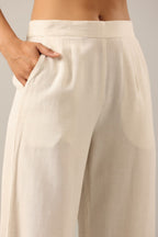 Juniper Women Off-White Rayon Flax Solid Palazzo | Grocsy