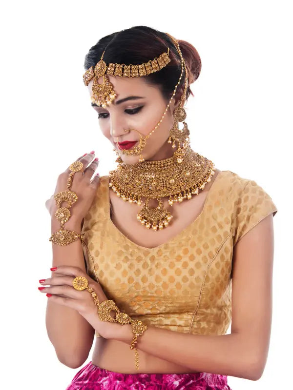 Tehzeeb Creations Traditional Stone Bridal Set 7 Pcs. For Girls & Women | Grocsy