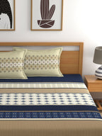 Home Ecstasy Blue & Beige Ethnic Motifs 140 TC King Bedsheet with 2 Pillow Covers | Grocsy