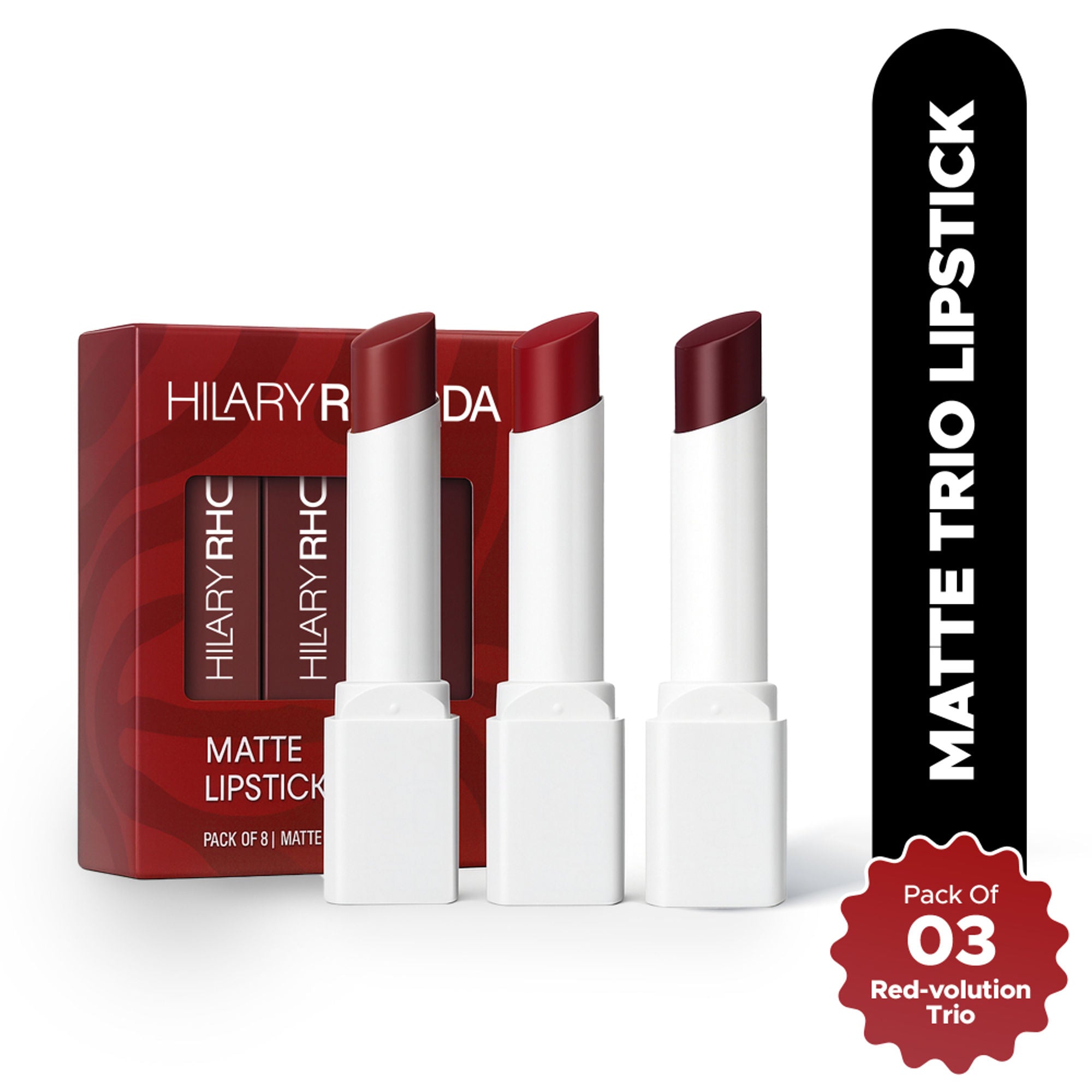 Hilary Rhoda Matte Lipstick Pack Of 3 - Red-Volution Trio 01 | Grocsy