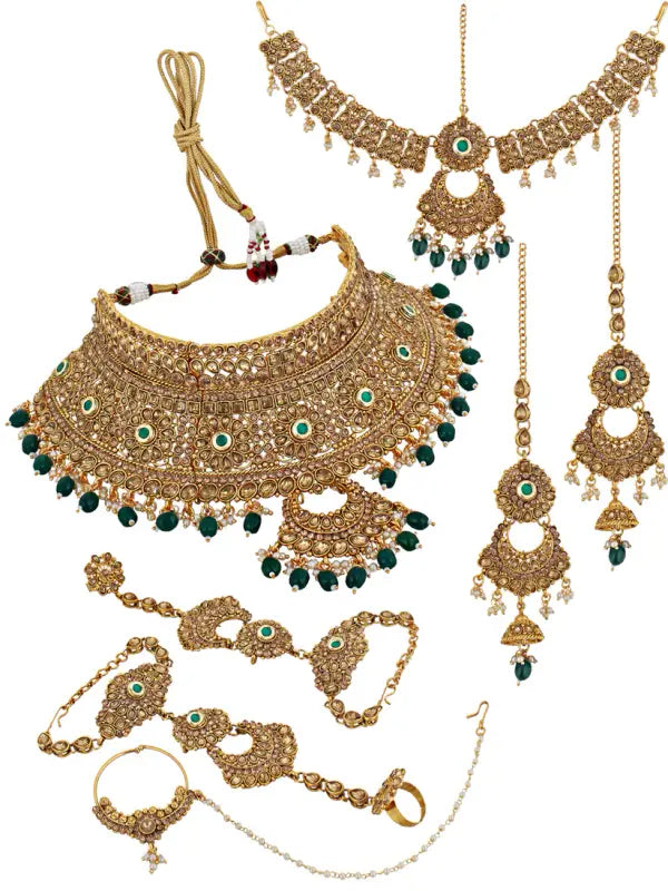 Tehzeeb Creations Traditional Stone Bridal Set 7 Pcs. For Girls & Women | Grocsy