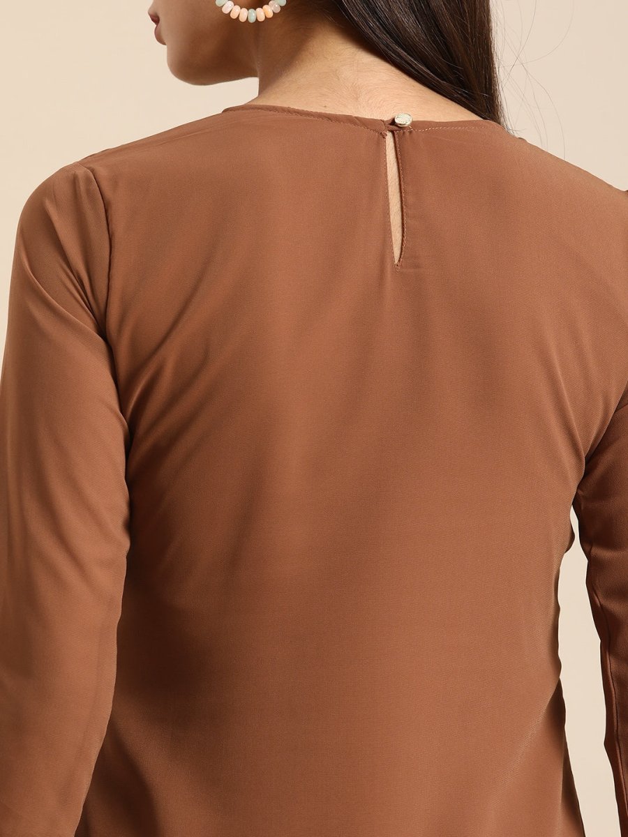 All About You Women Brown Ethnic Motifs Embroidered Chikankari Kurta with Palazzos | Grocsy