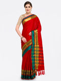 Saree Mall Red & Gold-Toned Silk Cotton Colourblocked Kanjeevaram Saree | Grocsy