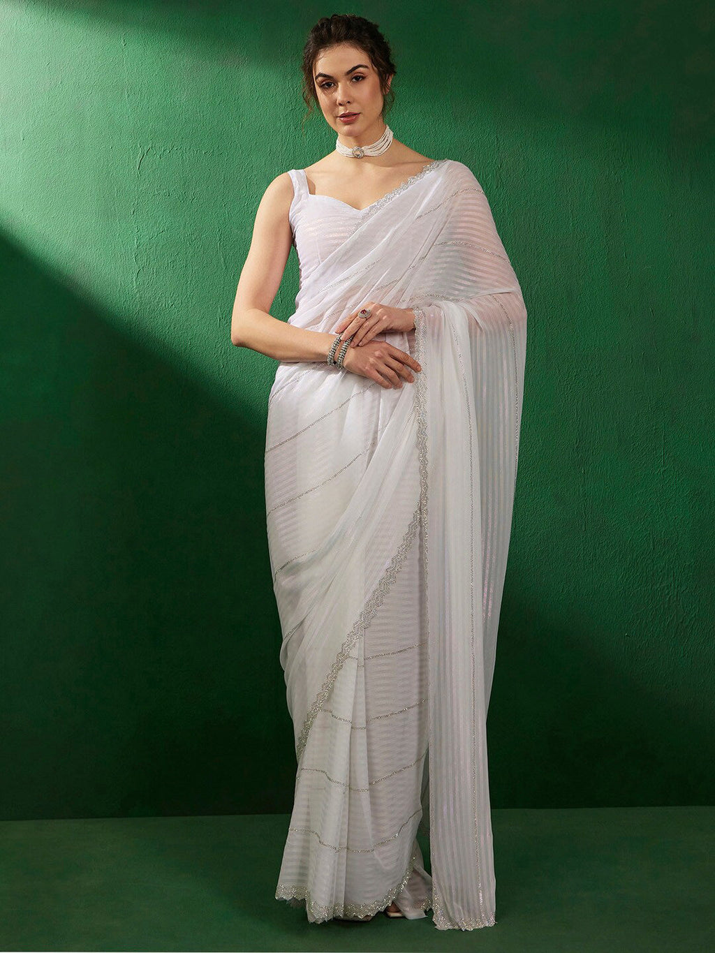 Sangria Embellished Beads & Stones Pure Georgette Saree | Grocsy