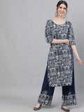 Aks Ethnic Motifs Printed Pure Cotton Kurta With Palazzos | Grocsy