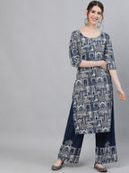 Aks Ethnic Motifs Printed Pure Cotton Kurta With Palazzos | Grocsy