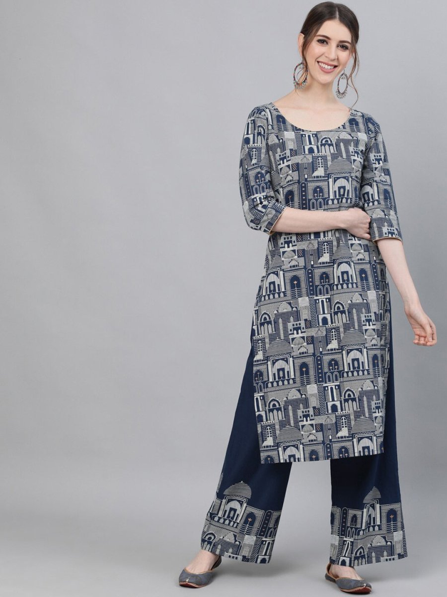Aks Ethnic Motifs Printed Pure Cotton Kurta With Palazzos | Grocsy