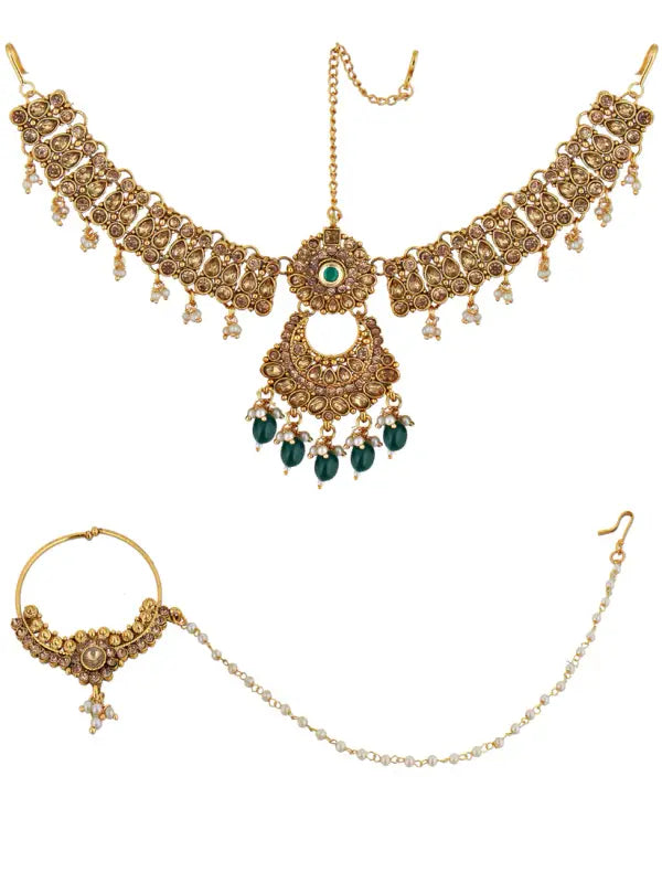 Tehzeeb Creations Traditional Stone Bridal Set 7 Pcs. For Girls & Women | Grocsy