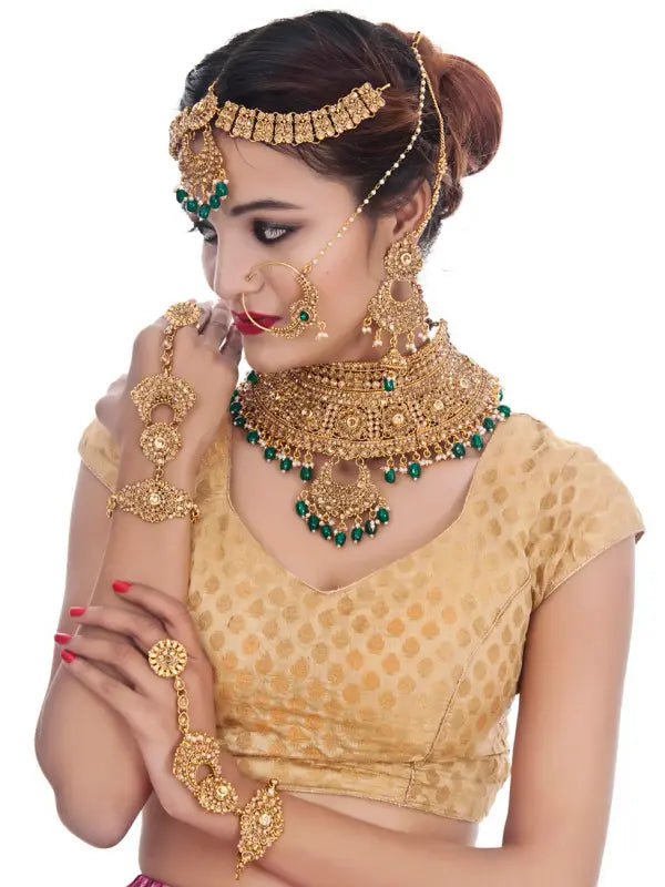 Tehzeeb Creations Traditional Stone Bridal Set 7 Pcs. For Girls & Women | Grocsy