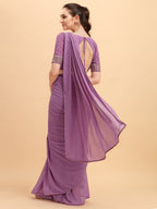 Sangria Women Purple Solid Georgette Saree with Embellished Belt | Grocsy
