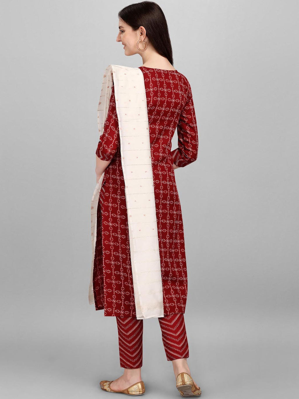 HERE&NOW Geometric Printed Pure Cotton Kurta With Trousers & Dupatta | Grocsy