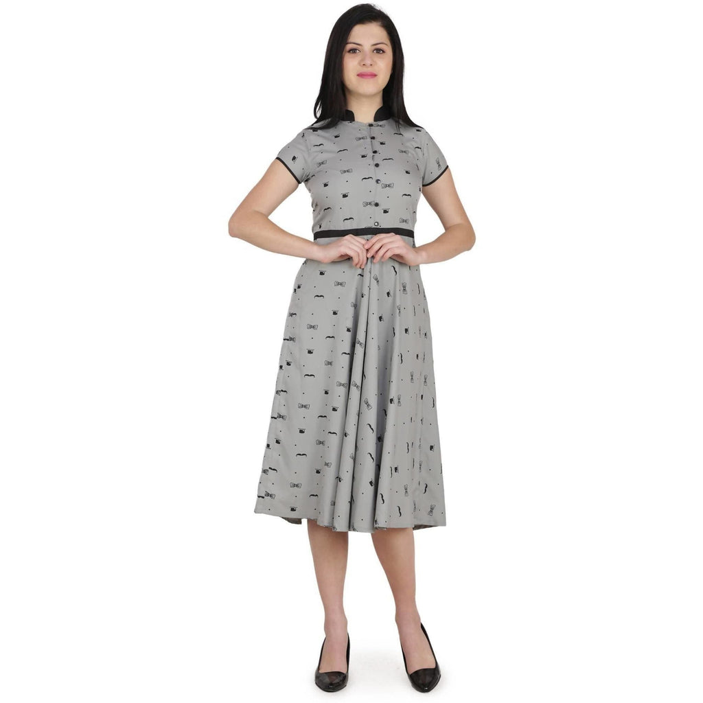 Kanoor Women's Grey Frock Style Collar Neck Kurti | Grocsy