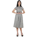 Kanoor Women's Grey Frock Style Collar Neck Kurti | Grocsy