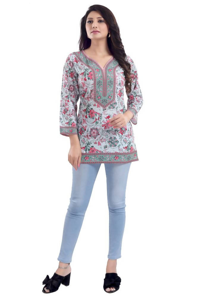 Snehal Creations Variyali Color Faux Crepe Short Kurti Tunic | Grocsy