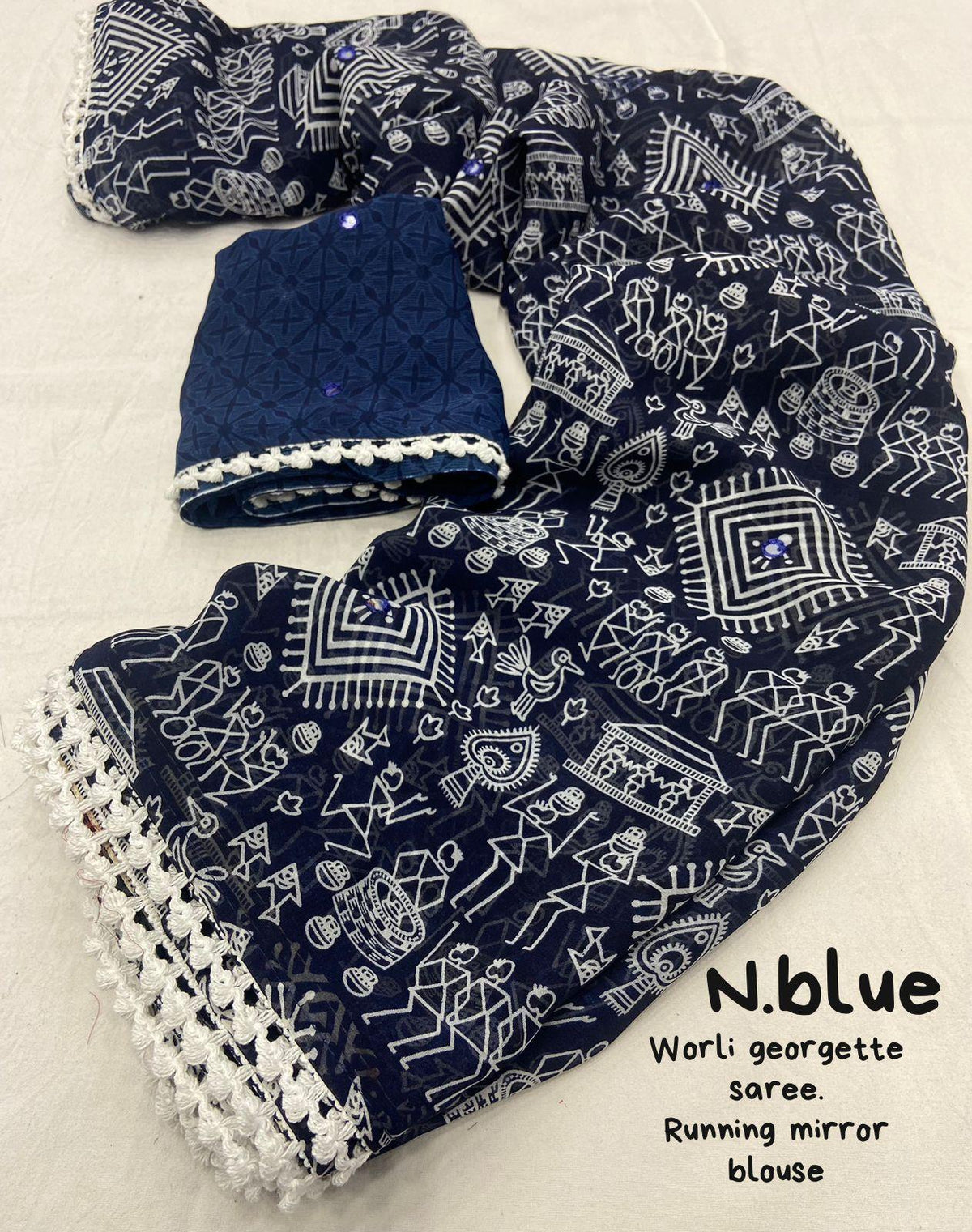 Blue Poly Georgette Ethnic Motifs Saree with Unstitched Blouse - A2M | Grocsy