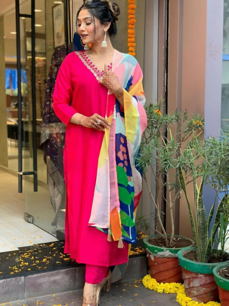 Partywear Designer Tameta Viscos Chanderi Stitched Suit With Dupatta - Tanisha | Grocsy