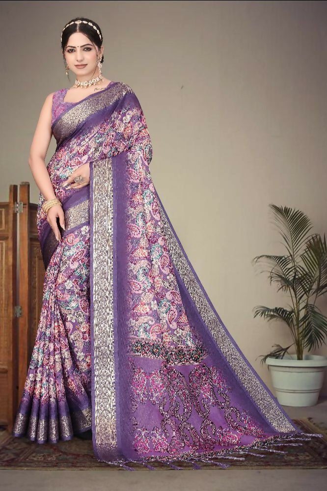 PR Fashion Multi Heavy Rich Cotton Silk Digital Print & Jacquard Saree | Grocsy
