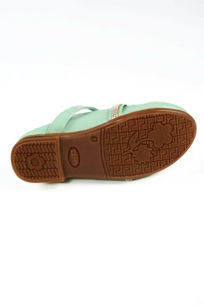 Tiny Bugs Girls Party Wear Velcro Ballerinas - Green | Grocsy