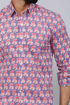 Miravan Men's Purple Floral Design Stylish Casual Cotton Shirt | Grocsy