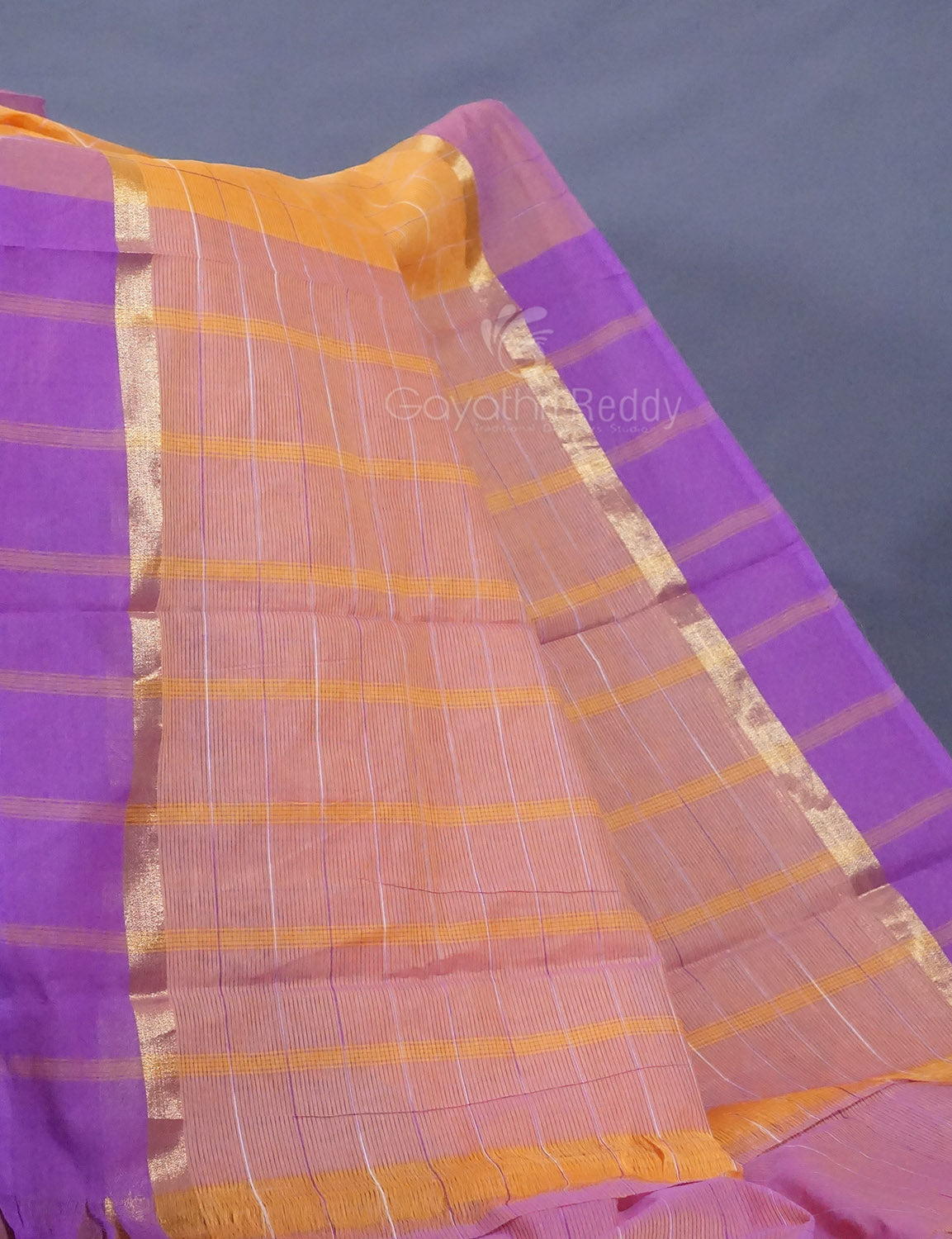 Dual Shade of Orange And Purple Pure Mangalgiri Cotton By Gayathri Reddy Designer Studio | Grocsy
