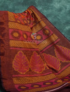Orange And Henna Brown Colour With Geometrical Print Semi Chanderi Saree. By Gayathri Reddy Designer Studio | Grocsy
