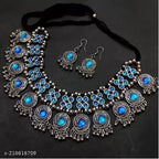 Tehzeeb Creations Women's Silver Colour Oxidised Necklace Set With Meenakari Work - Swadesiicart