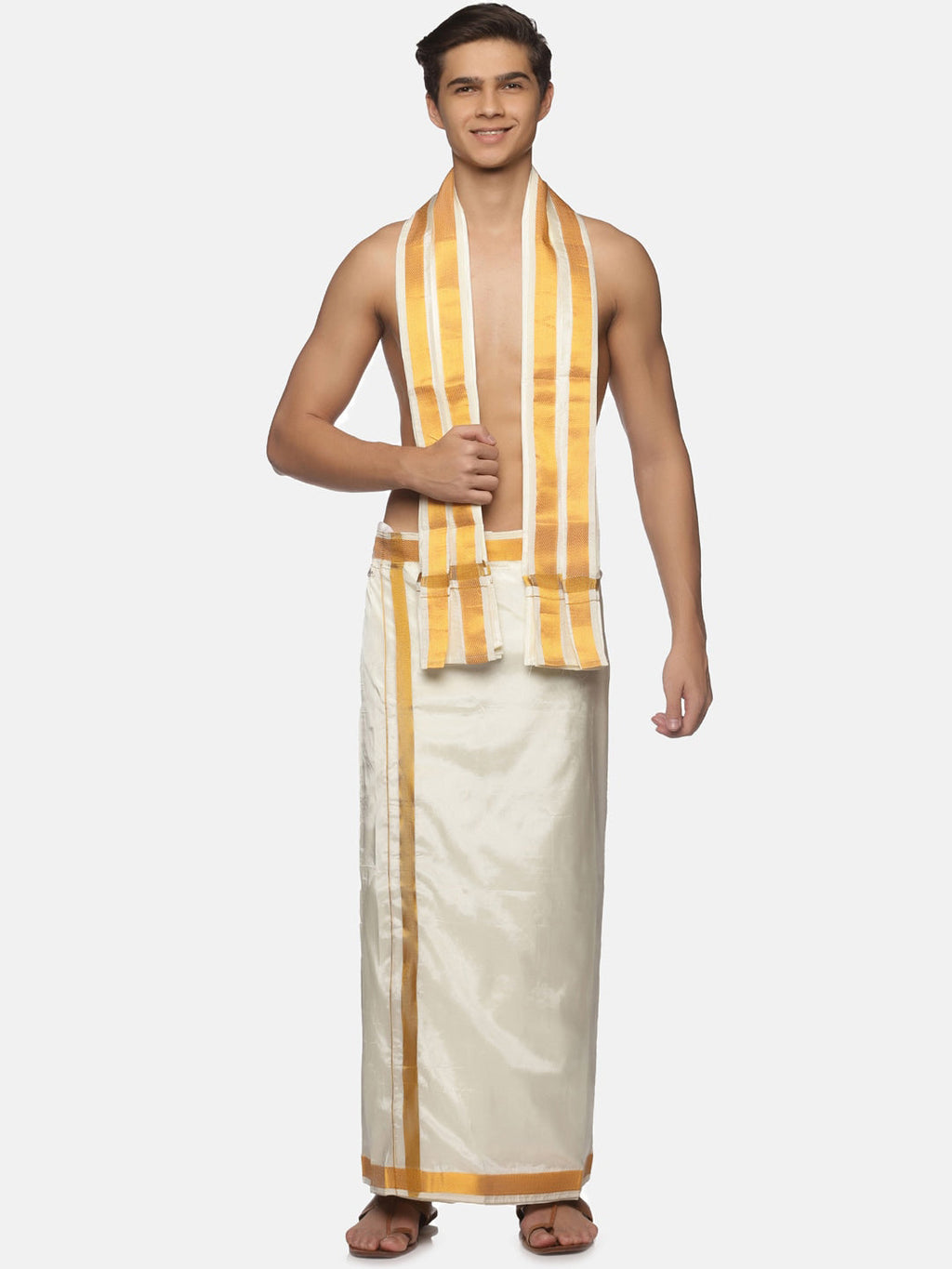 Sethukrishna Cream-Coloured Solid Dhotis For Men | Grocsy