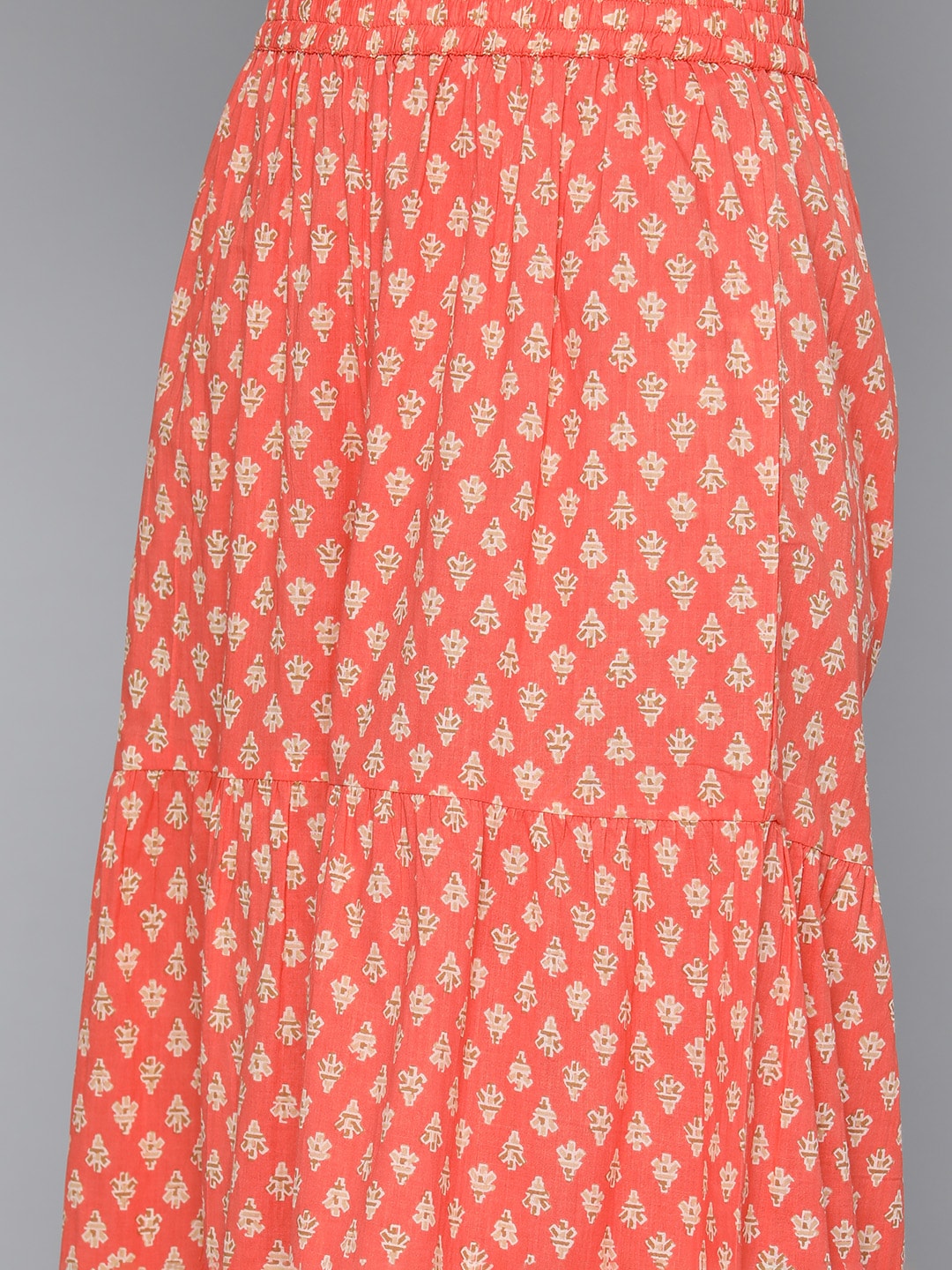 HERE&NOW Ethnic Motifs Print High Slit Cotton Kurta with Sharara | Grocsy
