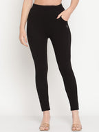 TAG 7 Women Black & Mustard Yellow Pack of 2 Straight Fit Ankle-Length Leggings | Grocsy