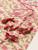 HERE&NOW Women Pink Floral Printed Angrakha Pure Cotton Kurta with Trousers & With Dupatta | Grocsy