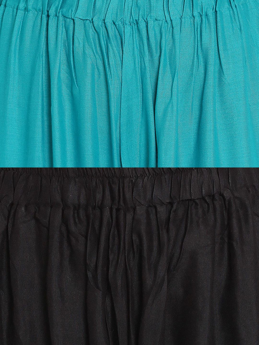 TAG 7 Women Pack Of 2 Black & Teal Blue Solid Flared Palazzos | Grocsy