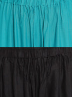 TAG 7 Women Pack Of 2 Black & Teal Blue Solid Flared Palazzos | Grocsy