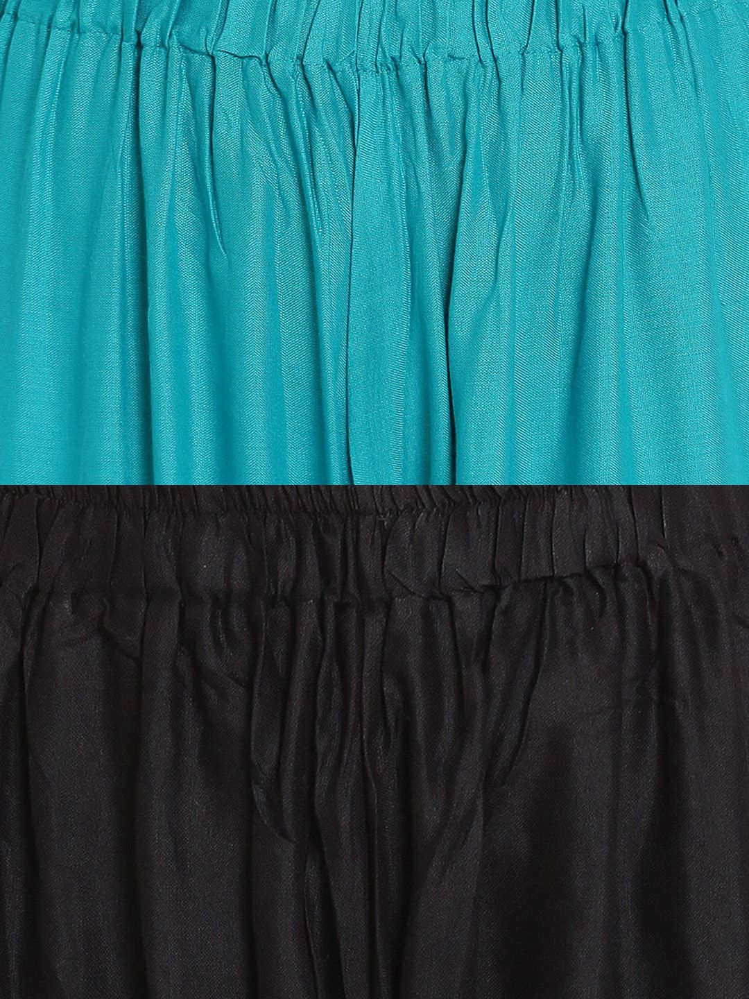 TAG 7 Women Pack Of 2 Black & Teal Blue Solid Flared Palazzos | Grocsy