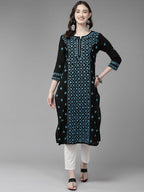 ADA Women Floral Embroidered Cotton Chikankari Kurta | Grocsy