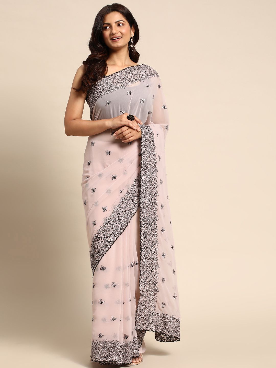 kasee Floral Pure Chiffon Saree | Grocsy