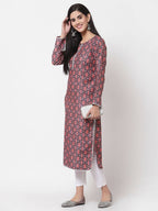 Myshka Multi Printed Polyester Full Sleeve Round Neck Casual Kurta | Grocsy
