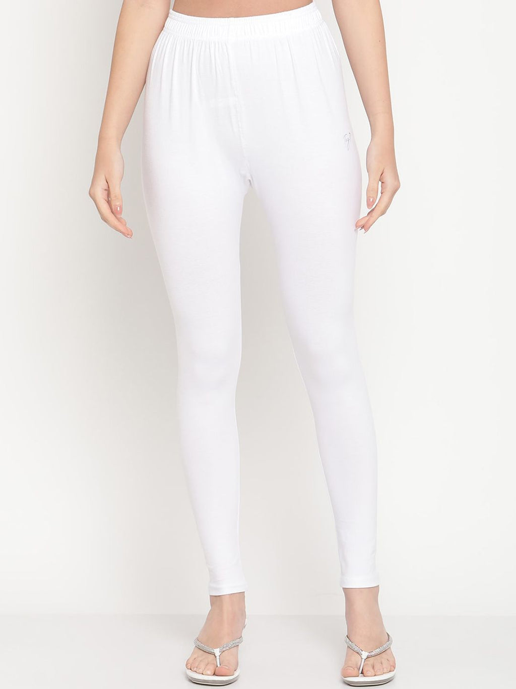 TAG 7 Women Pack Of 2 White & Pink Solid Comfort-Fit Ankle-Length Leggings | Grocsy