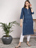 Sangria Women Navy Blue Printed Straight Kurta | Grocsy