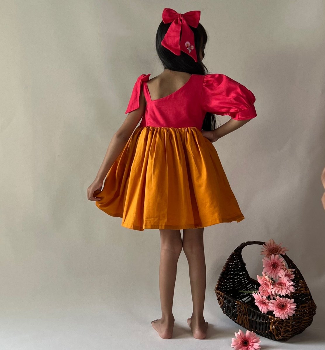 ArthLife Raspberry Pink And Orange Partywear Dress | Grocsy