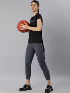 MKH Women Black Typography Printed Dri-FIT Sports T-shirt | Grocsy