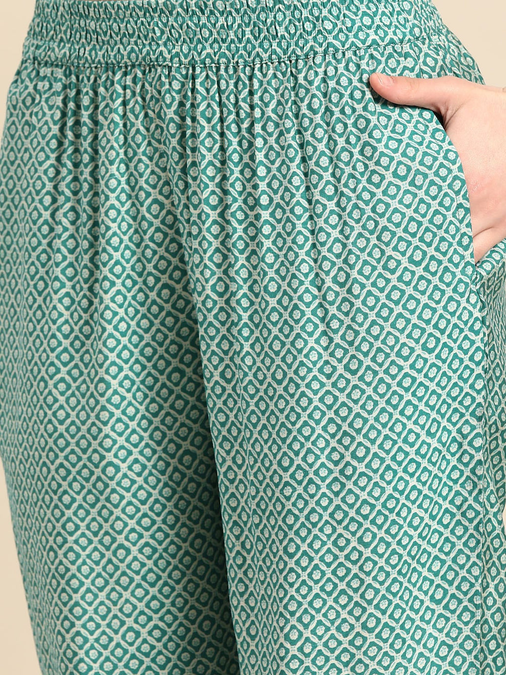 Sangria Women Turquoise Blue Paisley Printed Angrakha Gotta Patti Kurta with Trousers | Grocsy