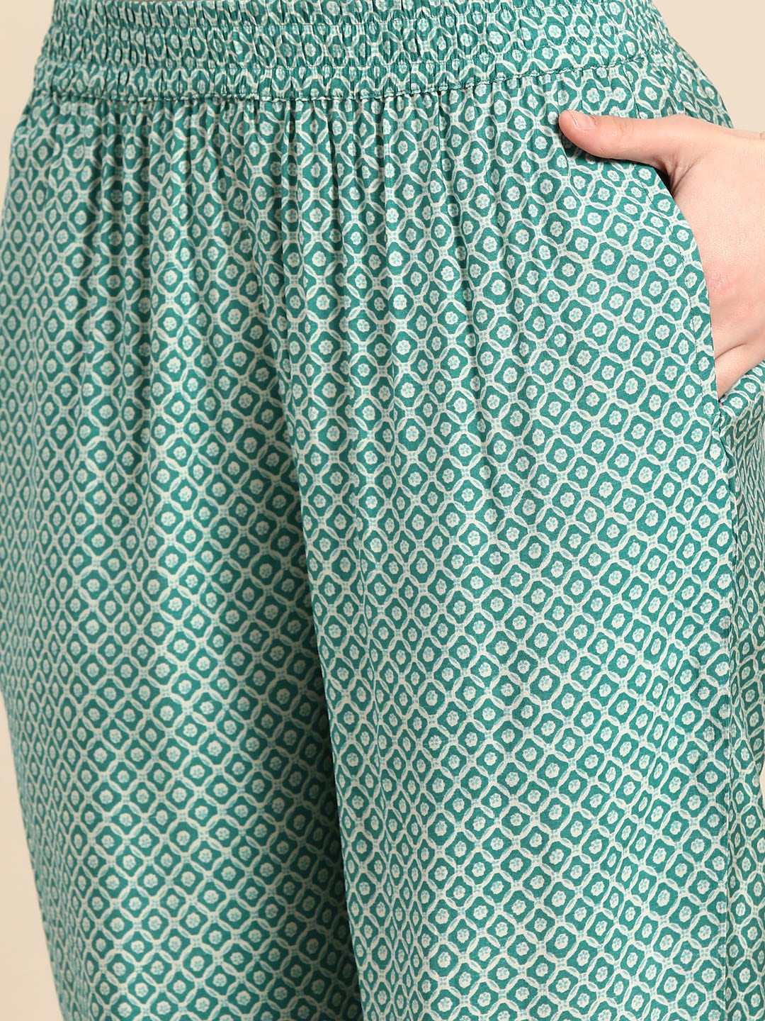 Sangria Women Turquoise Blue Paisley Printed Angrakha Gotta Patti Kurta with Trousers | Grocsy