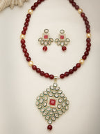 NVR Women's Red Kundan-Studded & Beaded Handcrafted Jewellery Set | Grocsy