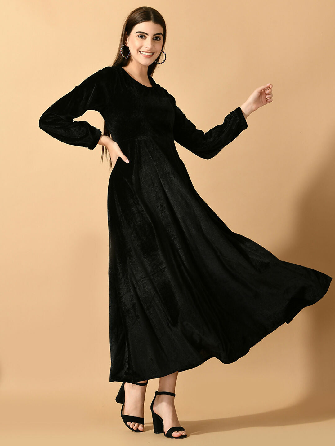 Myshka Women's Black Fit and Flare Party Dress | Grocsy
