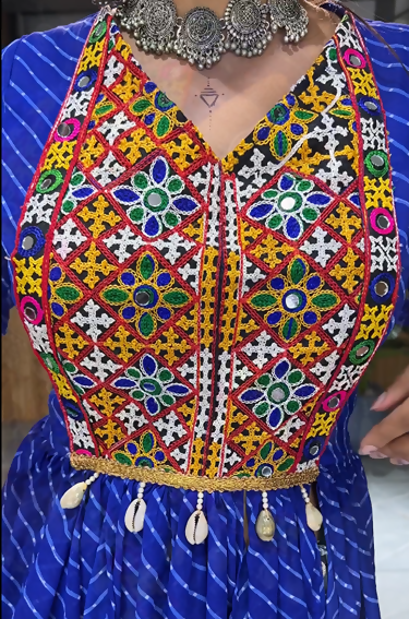 Vastranavya Blue Navratri Special Kutchi Work with Gota Patti & Mirror Work Kurti | Grocsy