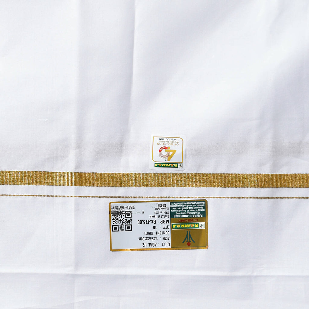 Ramraj Cotton Mens Wedding Set White Regular Dhoti, Shirt & Towel | Grocsy