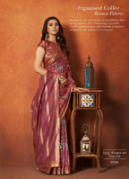 Maroon Rangkat and Crepe Silk Floral Saree With Unstitched Blouse Piece - Mohmanthan Royal Saachi | Grocsy
